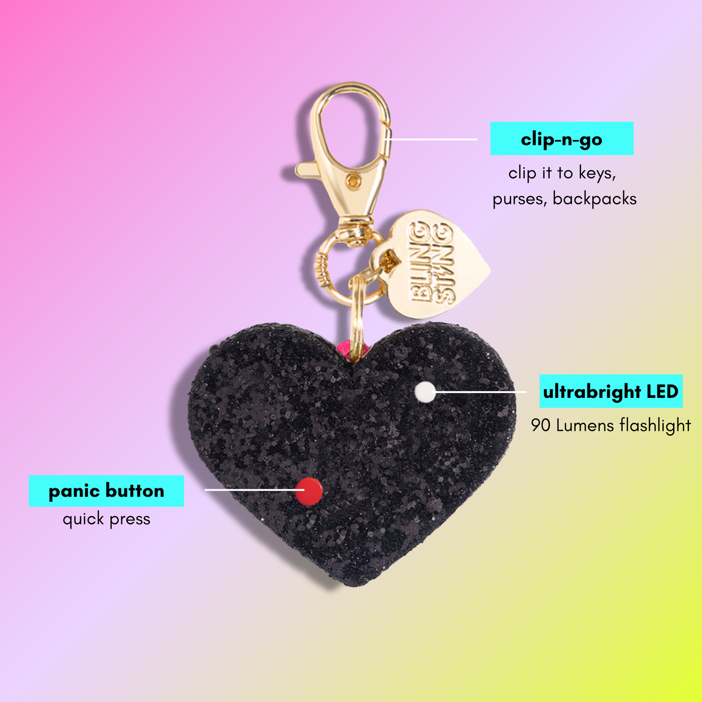 Safety Alarm | Black Glitter Heart