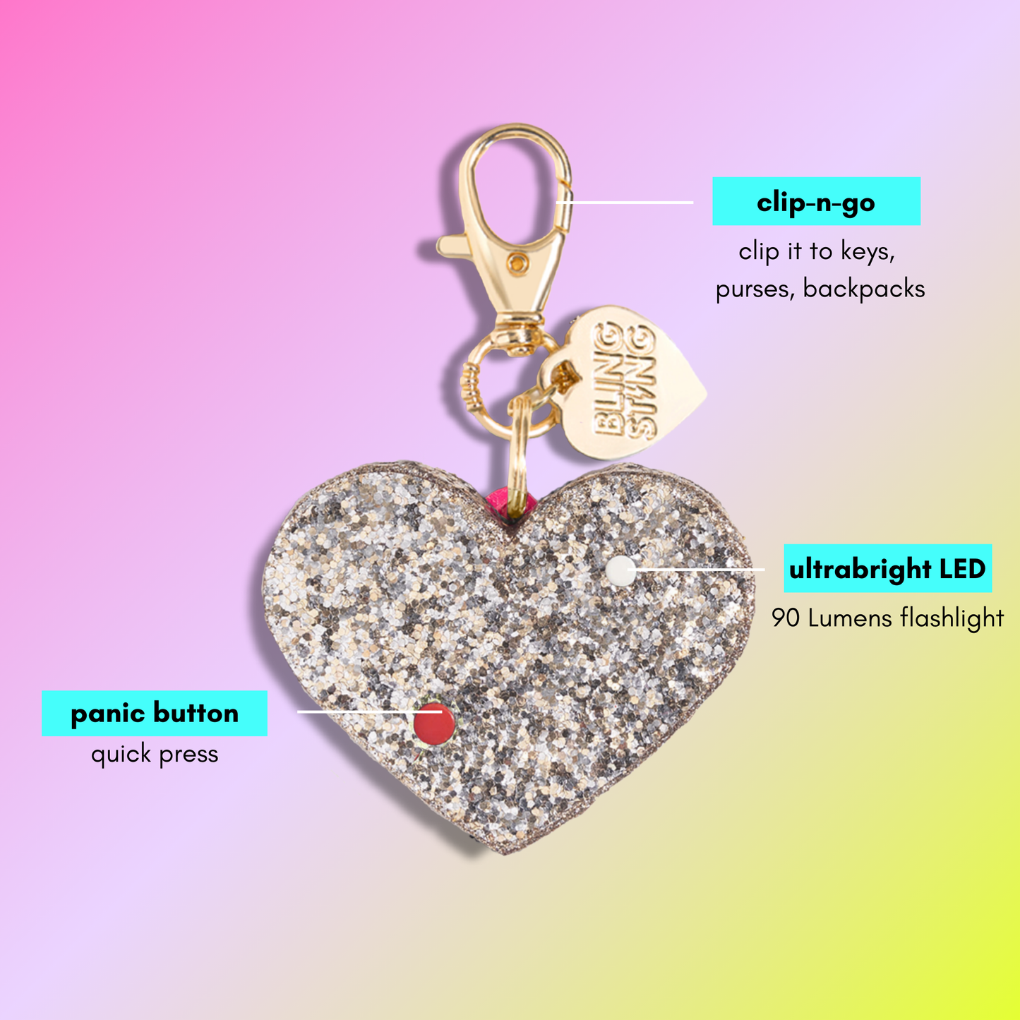 Safety Alarm | Rose Gold Glitter Heart